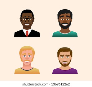 Characters avatars profile in flat cartoon style color illustration 