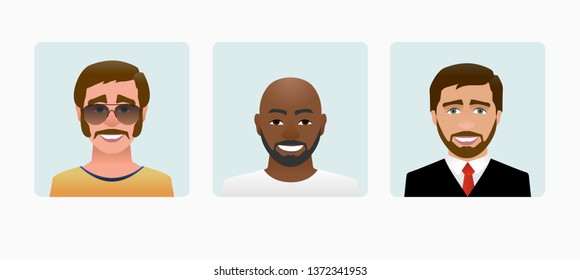Characters avatars profile in flat cartoon style color illustration.