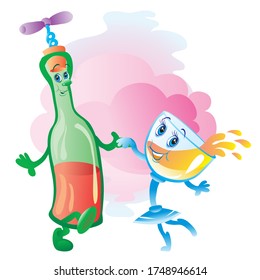characters bottle and wineglass dancing holding hands
