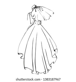 The characters of the bride and groom of the husband and wife are married. Linear vector isolated illustration.