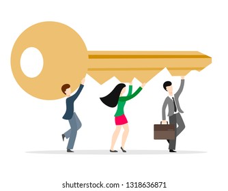Characters carry the key. Vector illustration in flat style on a white background.