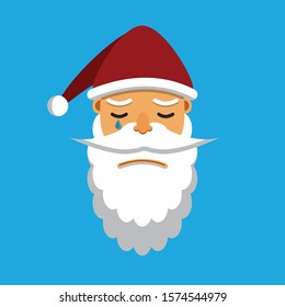 Characters Cartoon Flat Icon Santa Claus. Vector Illustration Isolated On Blue Background. Emotions Sad Cry