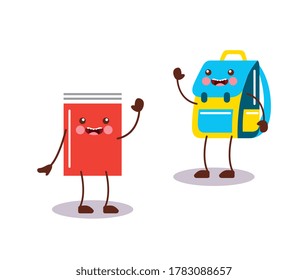 caricatura de personajes ondeando aislado. volver a la escuela. ilustración vectorial