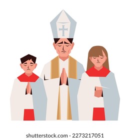 characters catholic praying isolated icon