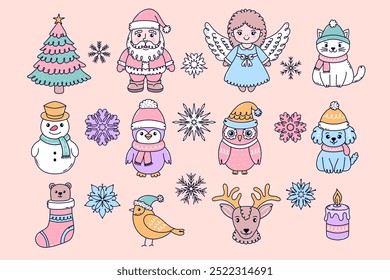 Сollection of characters to celebrate Christmas in a simple doodle style.