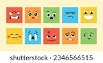 Characters color elements. Mascots of emotions. Square abstract faces with different emotions