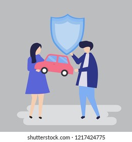 Merkmale eines Paares, das ein Auto hält, und Schild