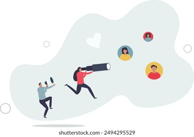 characters create advertising strategy. Digital marketing and communication concept.flat design.illustration with people.