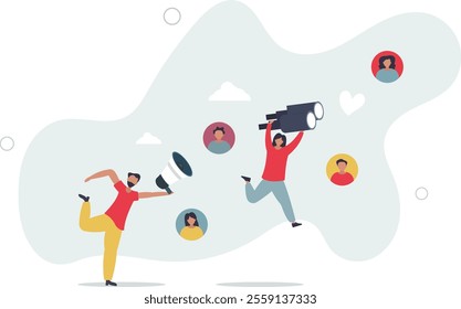 characters create advertising strategy. Digital marketing and communication concept.flat characters.