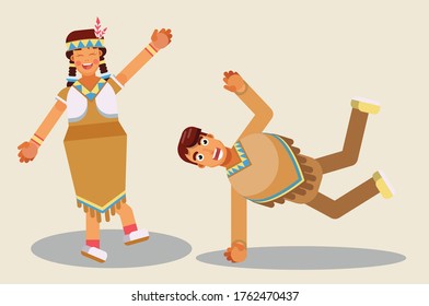 Personajes de una pareja linda bailando. Tema del día de gracias. Ilustración vectorial de carácter simple.
