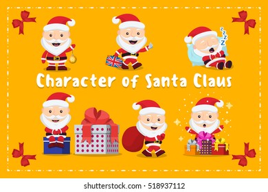 Characters cute flat. Set funny cartoon character with different emotions. Santa Claus collection of Christmas. Flat icons. vector illustration