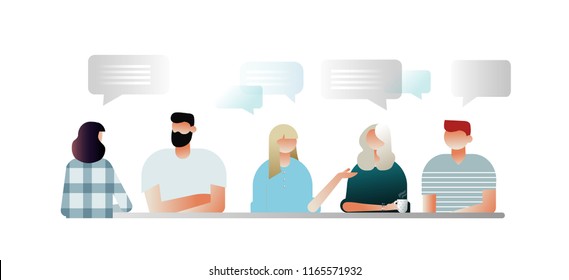 Characters design, vector illustration, businessmen discuss social network, news, chat, dialogue speech bubbles