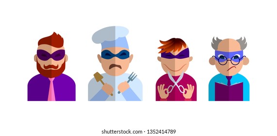 characters of different professions in masks of superheroes