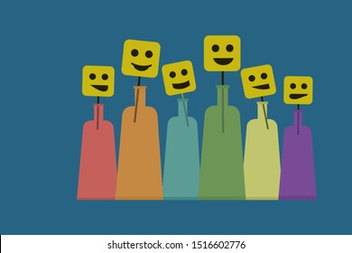 Characters with different smiles attached to bottles