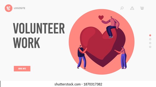 Personajes Donan Plantilla De Página De Inicio. Pequeñas Personas Dan Caridad Cardíaca, Ayuda Social, Ayuda Voluntaria De Donación De Dinero, Servicio De Patrocinio, Equipo Humanitario Voluntario. Ilustración del vector de dibujos animados
