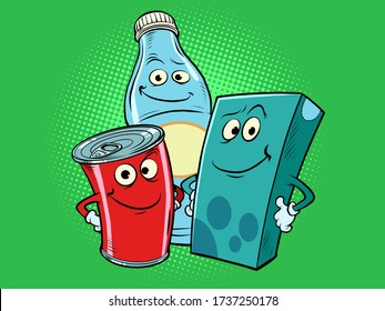 los personajes beben jugo de cola de leche. Dibujo de ilustraciones retro de arte pop de caricatura de historietas