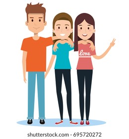 characters embracing three friends on white background