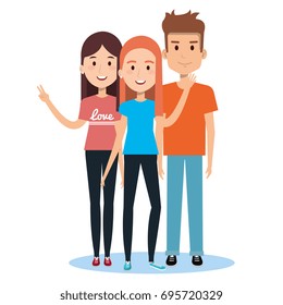 characters embracing three friends on white background