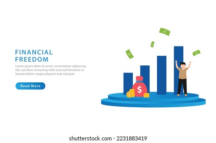 Characters enjoying financial freedom and independence. Concept of passive income. Vector illustration