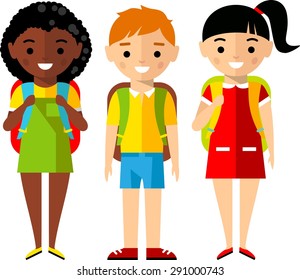 ?hildren characters european and african american in cartoon style
Set of school children in flat style
