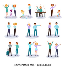 Characters expressing anger cartoon icons collection with fighting quarreling couples work frustration annoying kids isolated vector illustration 