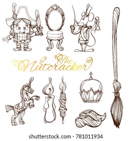 Characters from the fairy tale Nutcracker and Mouse King. Christmas and New Year illustration and decor.