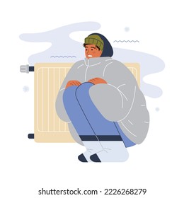 Characters freezing at home. People wrapped in blanket or warm clothes suffering and shivering from cold indoorse. Flat vector illustration