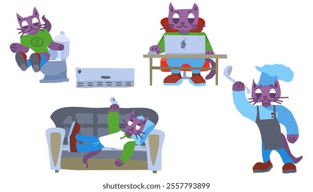 characters funny purple cats good characters comics. stock vector image