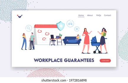 Characters Getting Workplace Guarantees and Perks Landing Page Template. Financing Employees Diseases Treatment. Sick and Maternity Leave, Health Accident Insurance. Cartoon People Vector Illustration