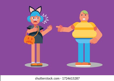 Characters of a girl argue with a fat kid. Halloween theme. Simple character vector illustration, this illustration can use as a sticker also.