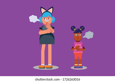 Characters of girls mad each other. Halloween theme. Simple character vector illustration, this illustration can use as a sticker also.