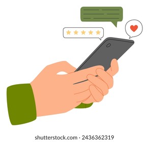 Characters Giving Five Star Feedback. Vector customer review concepts. Reviews stars with good and bad rate and text. Web Vector Illustrations.