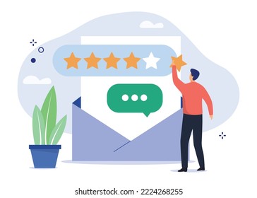 Characters giving positive feedback to helpdesk service. Rating scale and customer satisfaction concept. Vector illustration.