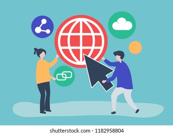Caracteres e ilustración del concepto de comunicación global