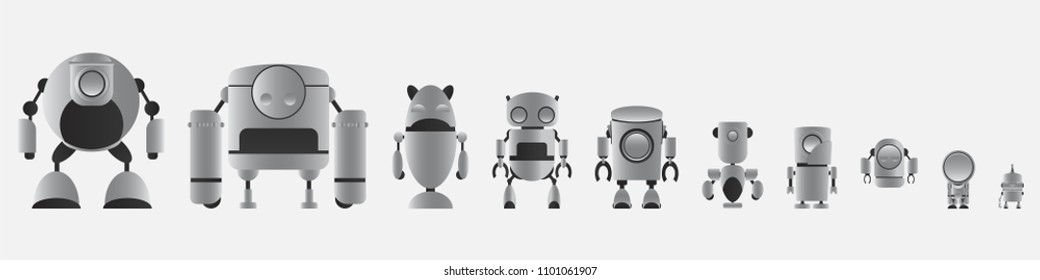 Characters of gray robots vector on white background
