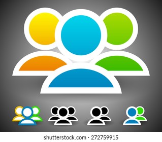Characters, group of people vector graphics. Colored and black and white versions included