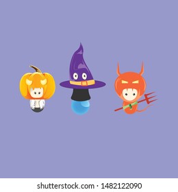 The characters in Halloween are pumpkin, witch and devil