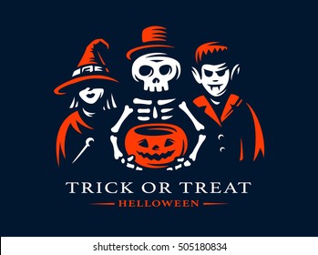Characters halloween vector emblem on dark background.