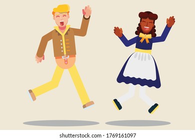 Characters of happy couples. Thanksgiving theme. Simple character vector illustration.