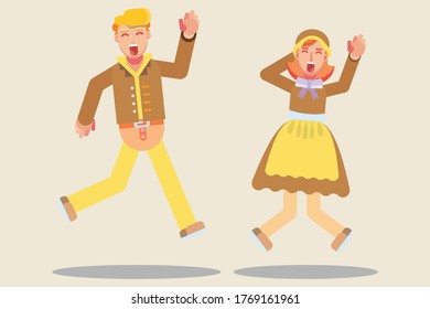 Characters of happy couples. Thanksgiving theme. Simple character vector illustration.