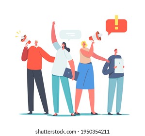 Characters Holding Digital Devices and Megaphone Call to Sign Online Petition. Law-abiding Citizen, City Dwellers Execute their Rights and Duties in Political Life. Cartoon People Vector Illustration