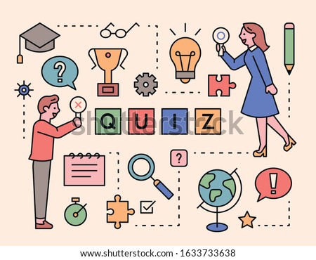 Characters holding the ox plate on the board. Quiz icon set. flat design style minimal vector illustration.