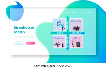 Characters at Huge Eisenhower Matrix Landing Page Template. Time Management Plan Scheme. Diagram with Deadline Organization and Project Process Efficient Control. Cartoon People Vector Illustration