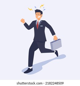 Characters Hurry at Work due to Oversleep or Traffic Jam. Businessmen , Late in Office, People in Stress Work Situation. Cartoon Vector Illustration