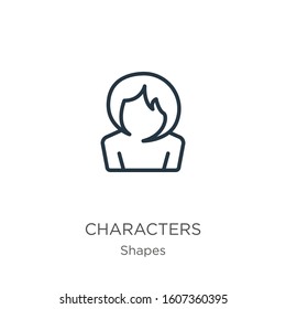 Characters icon. Thin linear characters outline icon isolated on white background from shapes collection. Line vector sign, symbol for web and mobile