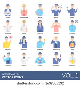 Characters icons including entitled, disrespectful, haggler, beggar, expert, indecisive, sporty, extorting, stubborn, impatient, escalator, counselor, mastermind, giver, provider, idealist, performer.