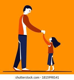 Ilustración de caracteres, personas vectoriales. Saludo de padre e hija