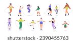 Characters jumping with skipping rope set. Cardio workout, kids game. Happy people doing aerobic exercise, sports activity. Hops training. Flat vector illustrations isolated on white background