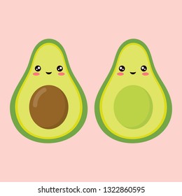 Characters kawaii cute two avocado with a smile, with and without seed. It can be used for sticker, patch, phone case, poster, t-shirt, mug and other design.