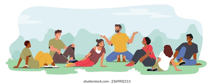 Characters Leisurely Recline Upon A Lush Green Meadow, Basking In The Serenity Of Nature, Sharing Laughter, Stories, And Moments Of Pure Joy Under The Open Sky. Cartoon People Vector Illustration